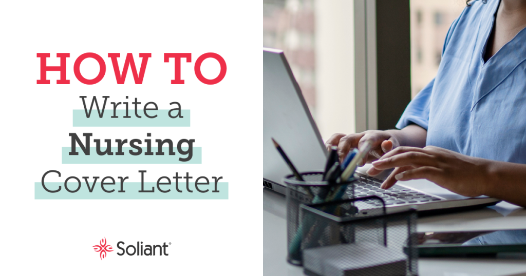 How to Write a Nursing Cover Letter. Photo of a nurse typing on a laptop.
